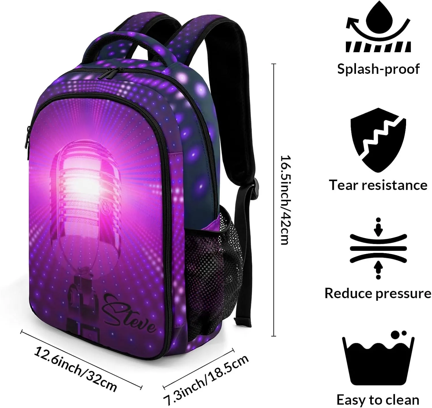 Personalized Music Microphone Star Backpack Casual Bag Daypack for Women Men Camping Hiking