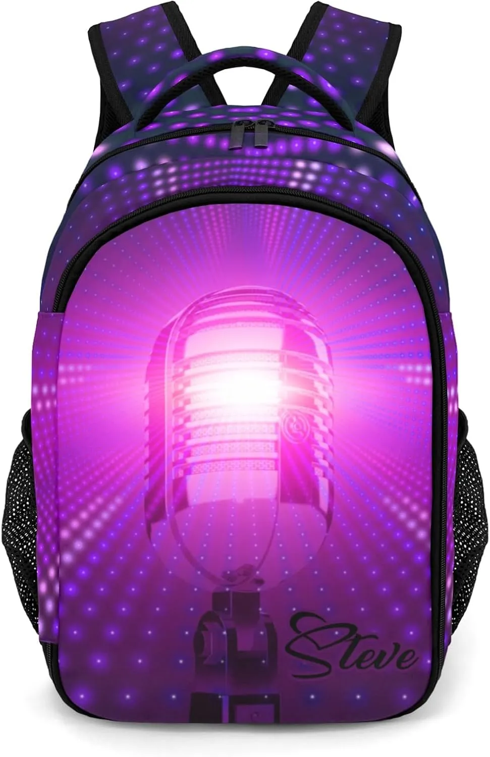 Personalized Music Microphone Star Backpack Casual Bag Daypack for Women Men Camping Hiking
