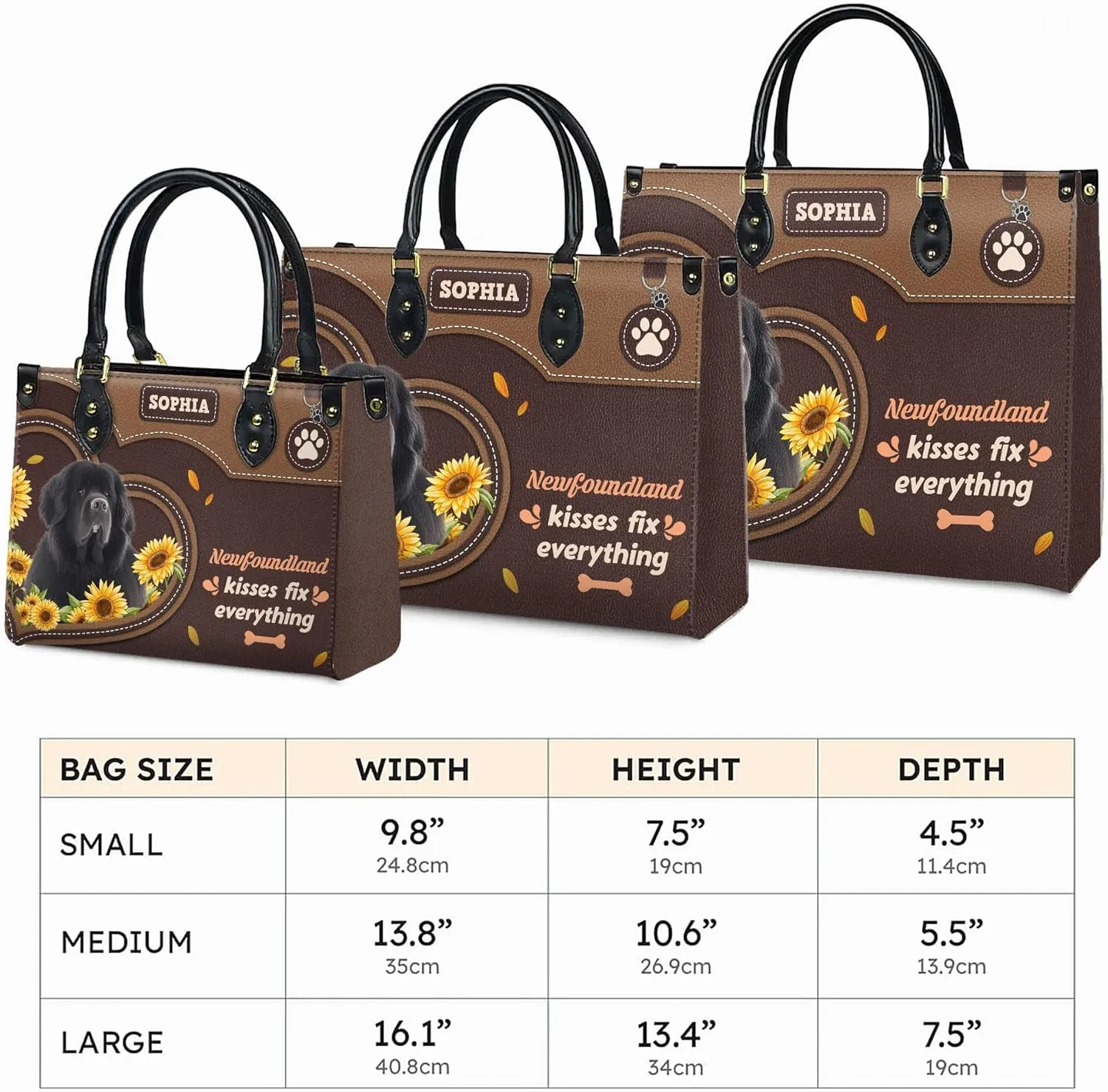 Personalized Newfoundland Dog Handbags, Custom Name Dog Leather Bags, Purses, Shoulder Bag, Gift For Dog Mom Dog Lover
