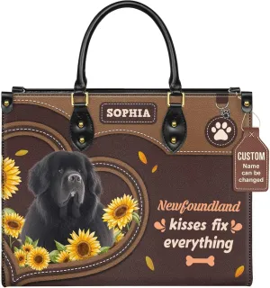 Personalized Newfoundland Dog Handbags, Custom Name Dog Leather Bags, Purses, Shoulder Bag, Gift For Dog Mom Dog Lover