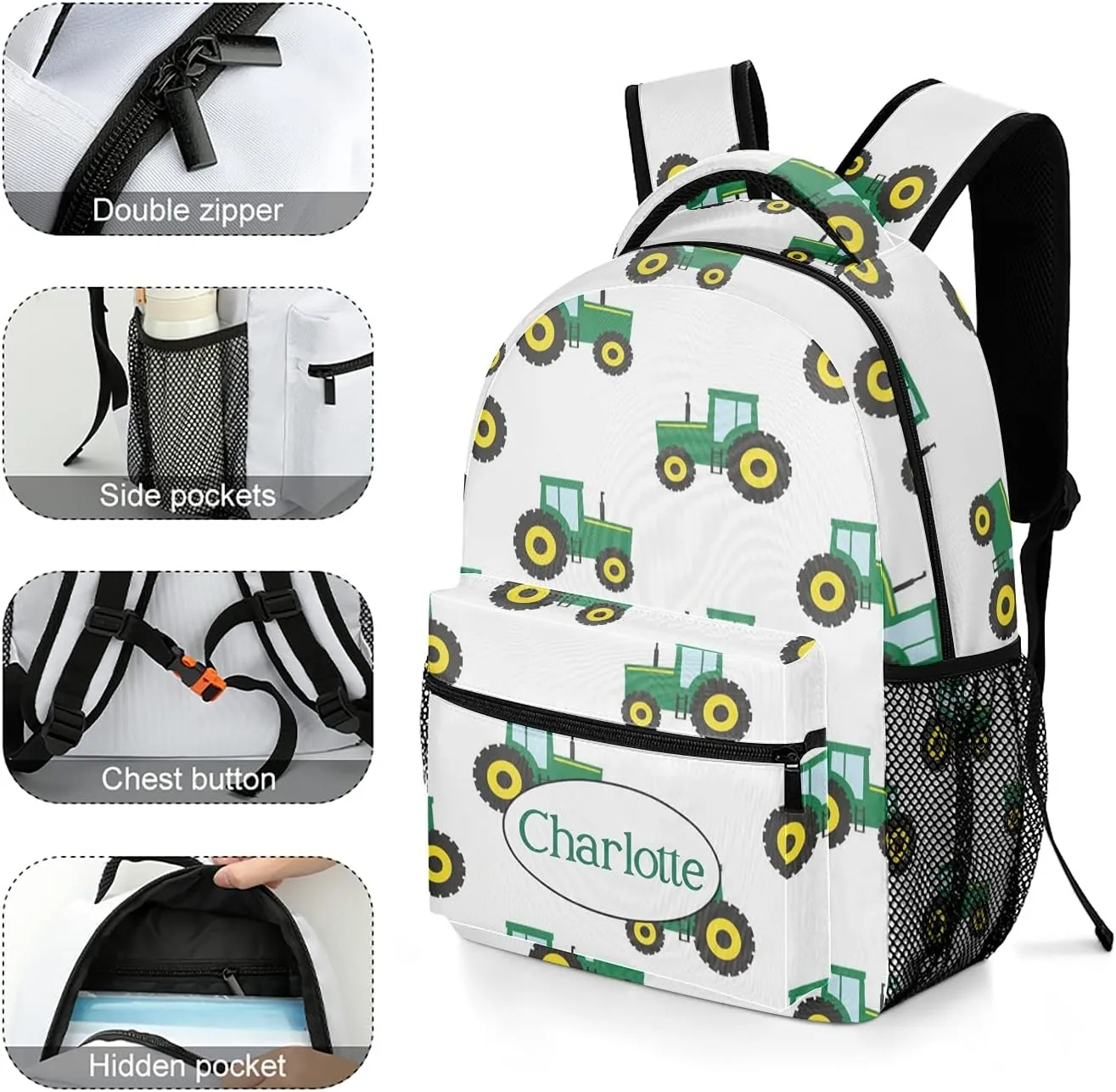 Personalized Personalized Farm Tractor School Bag with Name Laptop Bags Casual Travel Daypack for Kids Children Gifts 12.2 x 5.9 x 16.5 inch (LxWxH) Muilti 13