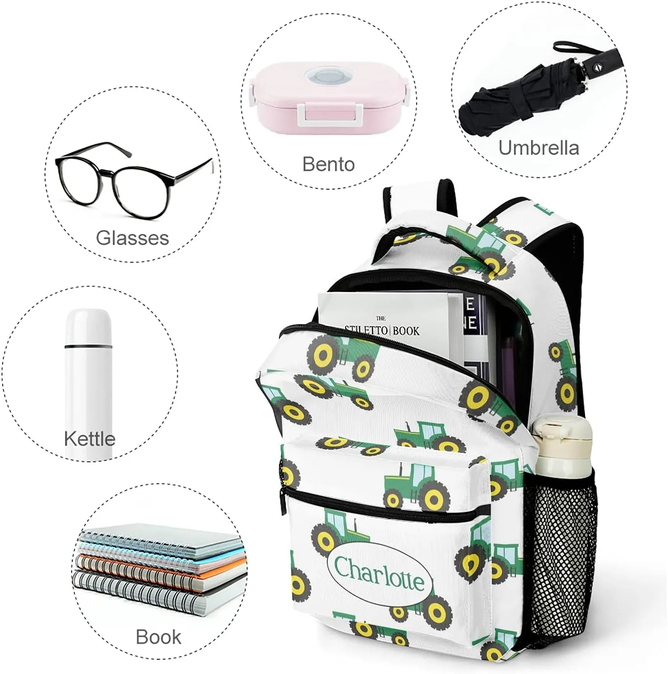 Personalized Personalized Farm Tractor School Bag with Name Laptop Bags Casual Travel Daypack for Kids Children Gifts 12.2 x 5.9 x 16.5 inch (LxWxH) Muilti 13