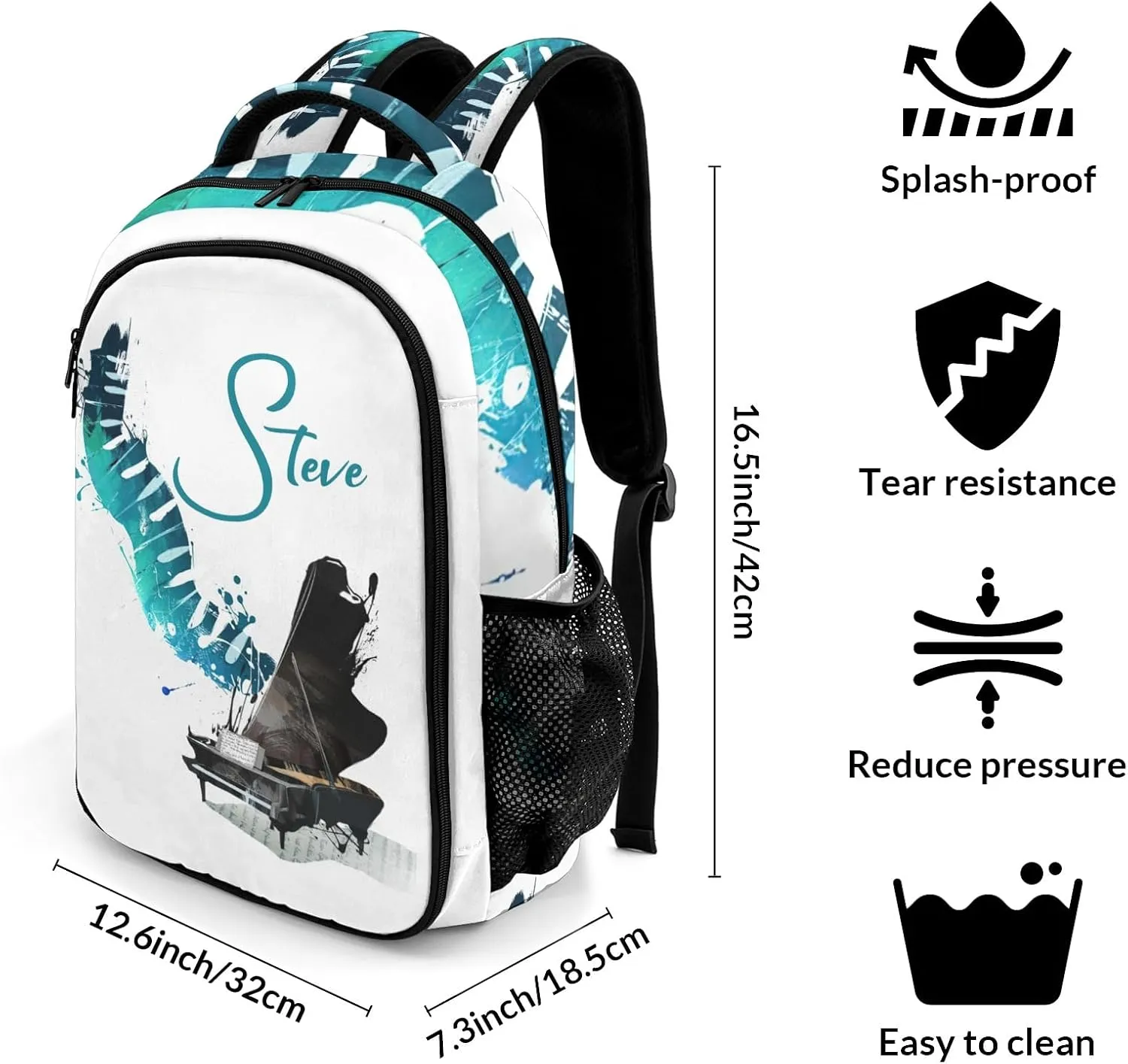 Personalized Piano Art Music Backpack Casual Bag Daypack for Women Men Camping Hiking
