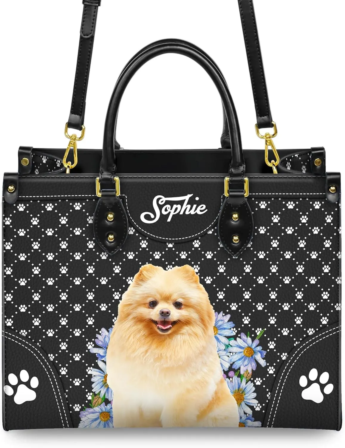 Personalized Pomeranian Dog Handbags, Custom Name Dog Leather Bags, Purses, Shoulder Bag, Gift For Dog Mom Dog Lover