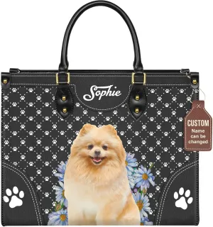 Personalized Pomeranian Dog Handbags, Custom Name Dog Leather Bags, Purses, Shoulder Bag, Gift For Dog Mom Dog Lover