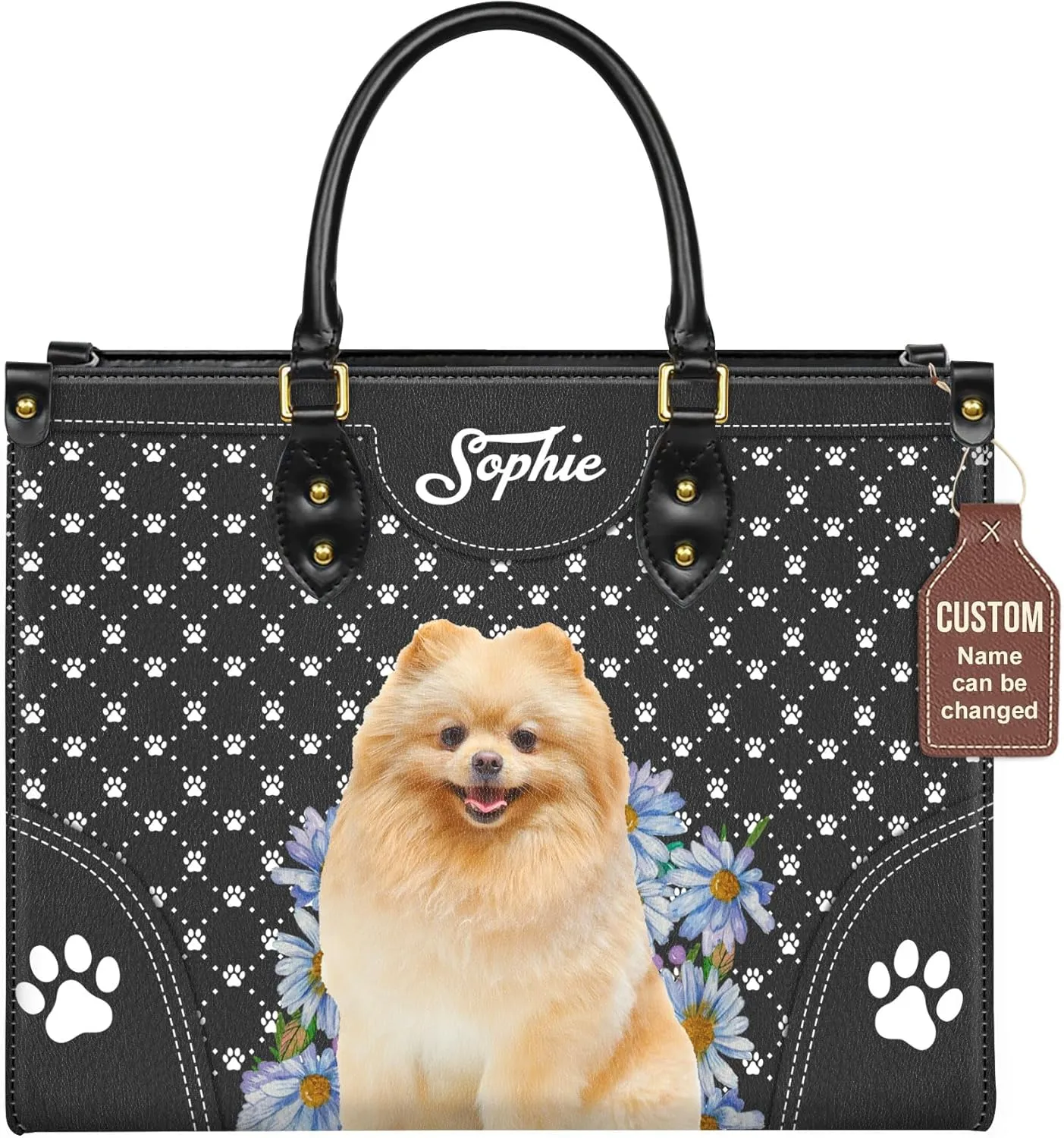 Personalized Pomeranian Dog Handbags, Custom Name Dog Leather Bags, Purses, Shoulder Bag, Gift For Dog Mom Dog Lover