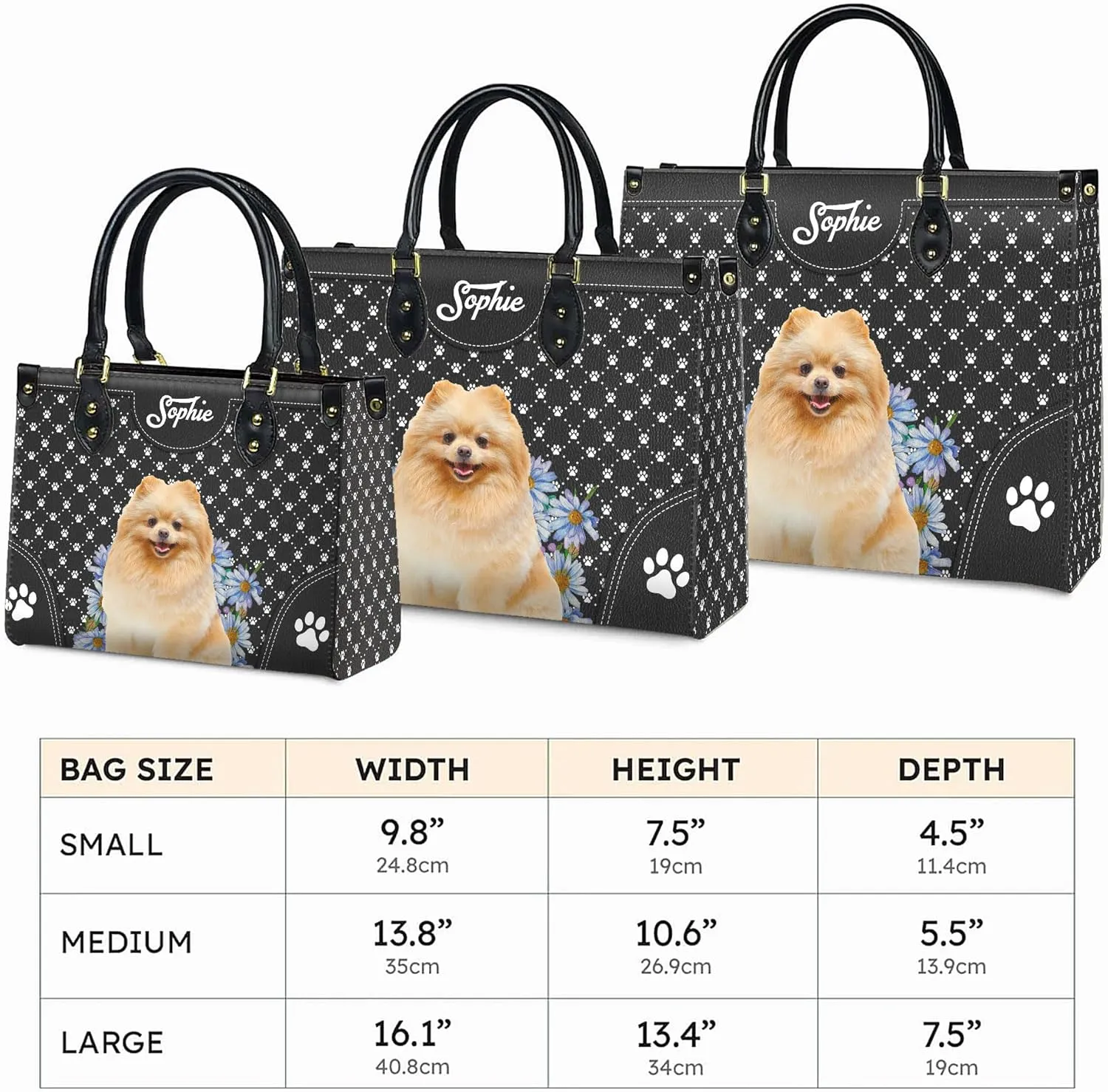 Personalized Pomeranian Dog Handbags, Custom Name Dog Leather Bags, Purses, Shoulder Bag, Gift For Dog Mom Dog Lover