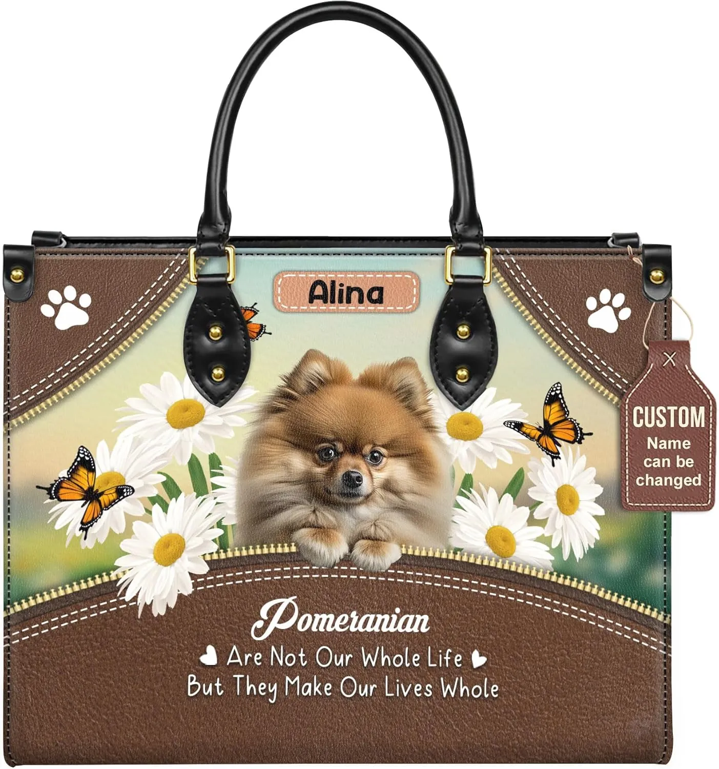 Personalized Pomeranian Dog Handbags, Custom Name Dog Leather Bags, Purses, Shoulder Bag, Gift For Dog Mom Dog Lover