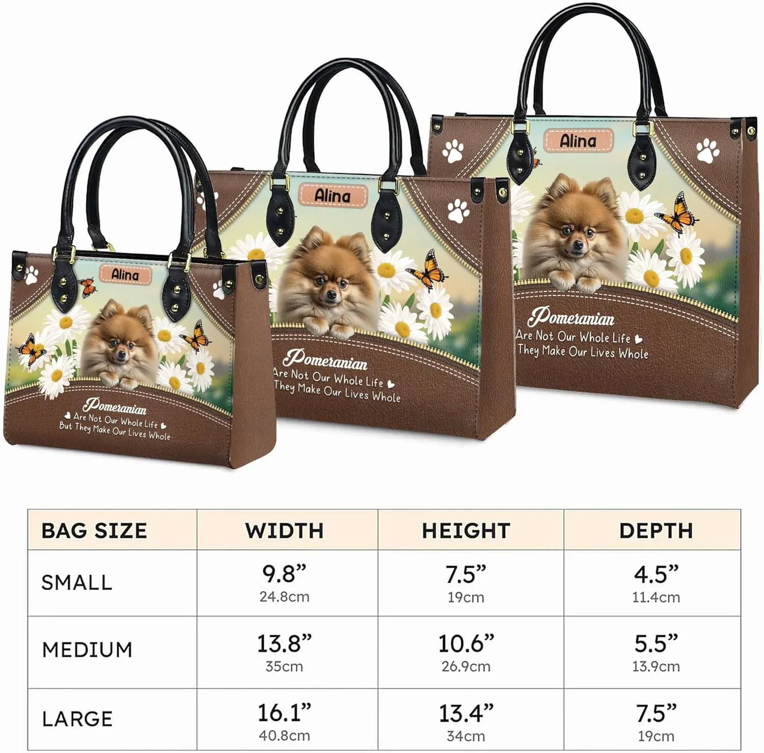 Personalized Pomeranian Dog Handbags, Custom Name Dog Leather Bags, Purses, Shoulder Bag, Gift For Dog Mom Dog Lover