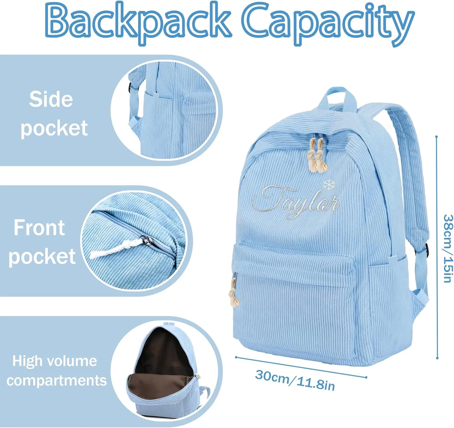 Personalized Toddler Preschool Daycare Backpack For Teens Girls Boys, Custom Embroidered Kids Backpack With Name, Cute Blue College Elementary School Bookbag, First Day Of School Backpack