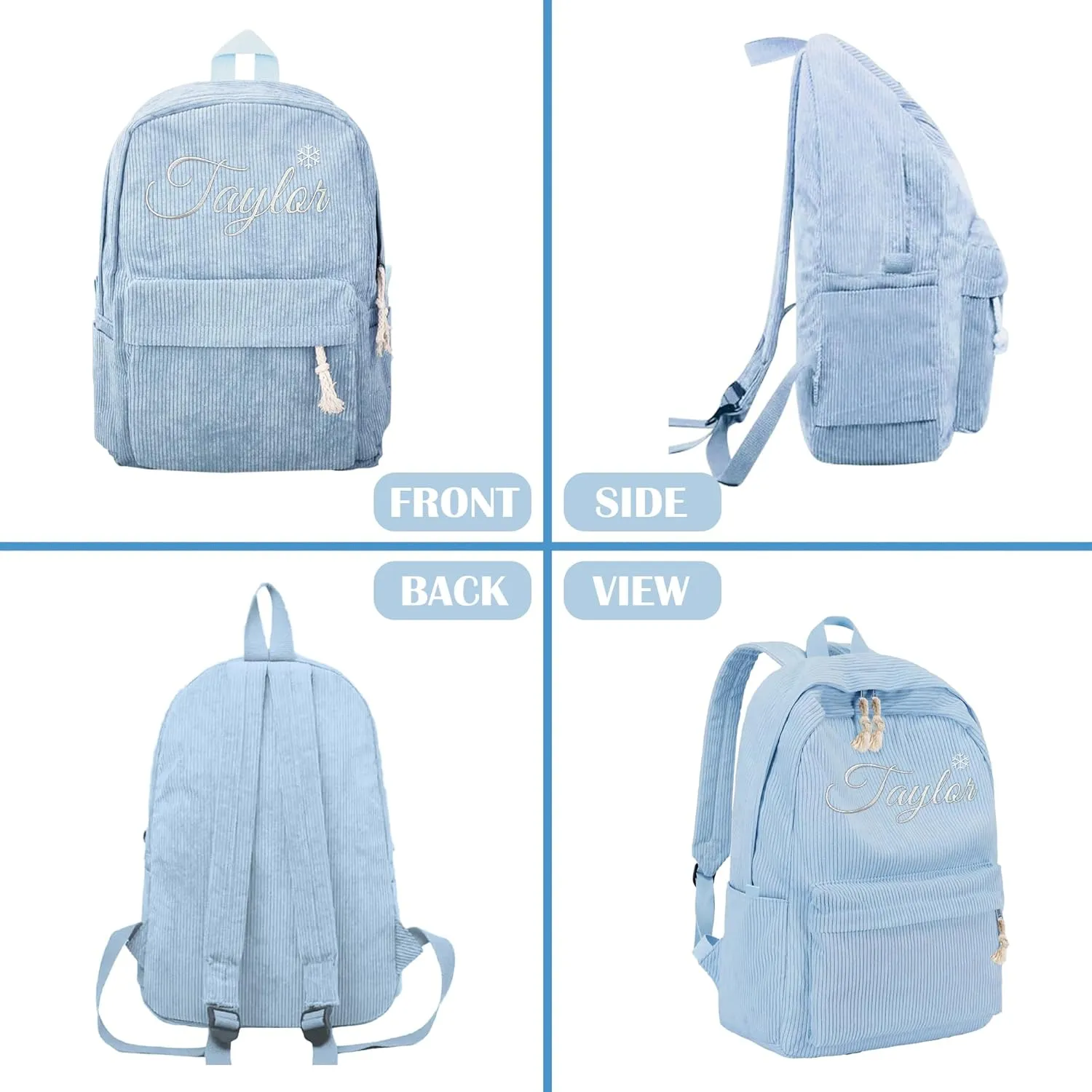 Personalized Toddler Preschool Daycare Backpack For Teens Girls Boys, Custom Embroidered Kids Backpack With Name, Cute Blue College Elementary School Bookbag, First Day Of School Backpack