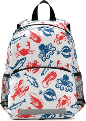 Pigsaly Crab Shrimp Seafood Fish Kids Toddler Backpack Tuna Salmon Herring Squid Kindergarten Bookbag Preschool Backpacks Elementary School Bags Reflective Stripes Casual Bag For Children Boys Girls