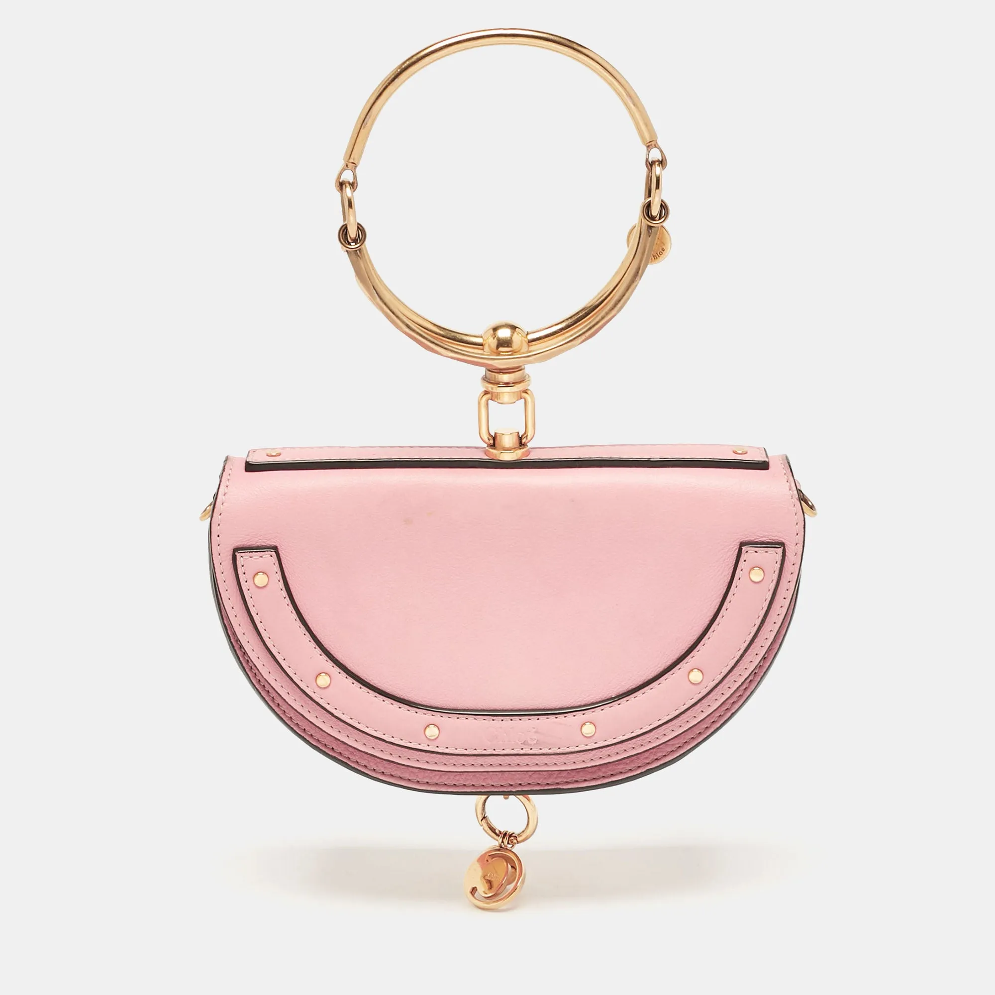 Pink Leather Small Nile Bracelet Minaudiere Crossbody Bag