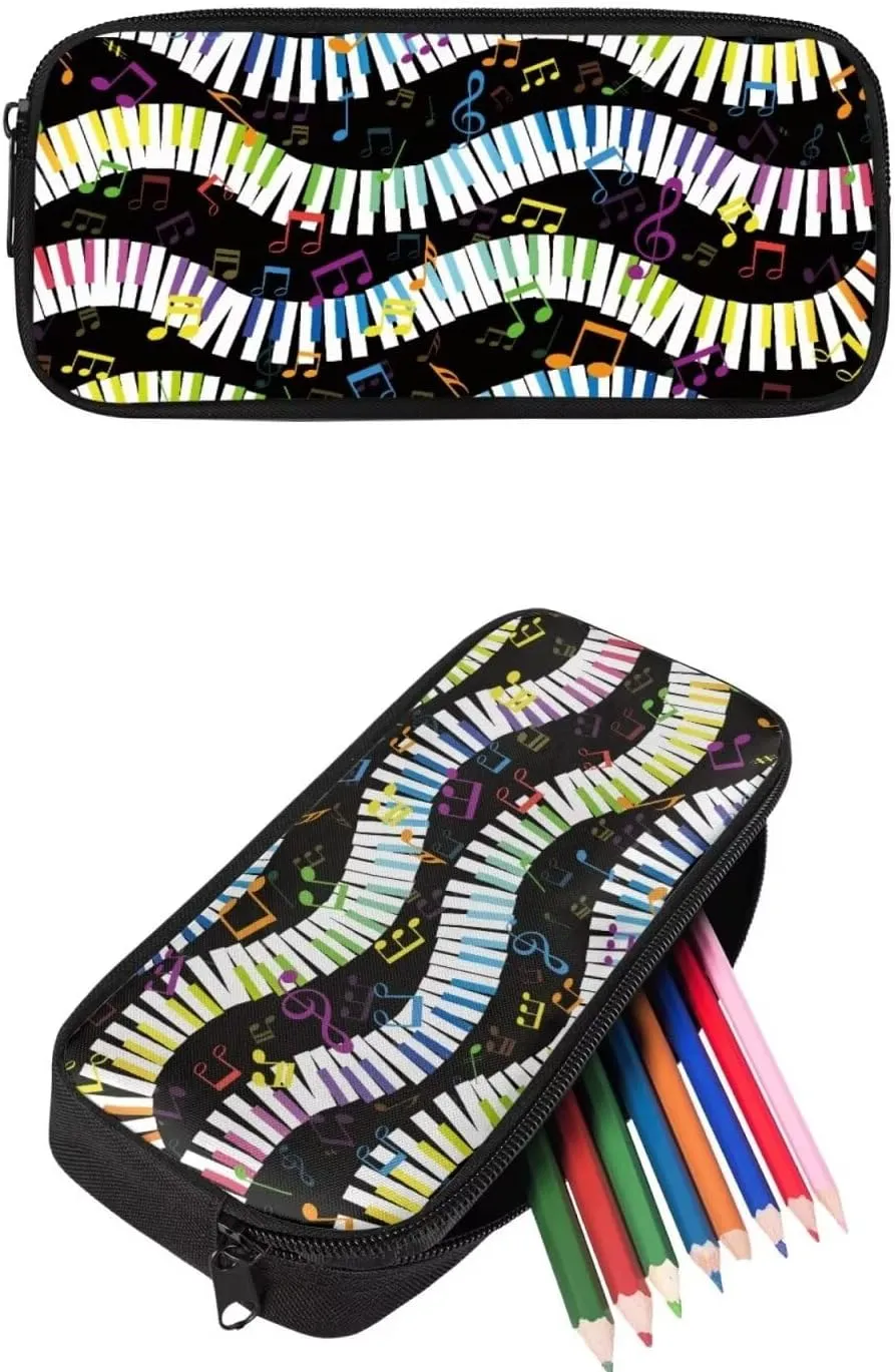 PinUp Angel Black Colorful Musical Notation Print Cute Backpacks Sets with Pencil Bag Lunch Bag for Girls Boys, Kids Travel Backpack School Bags Bookbag Gift