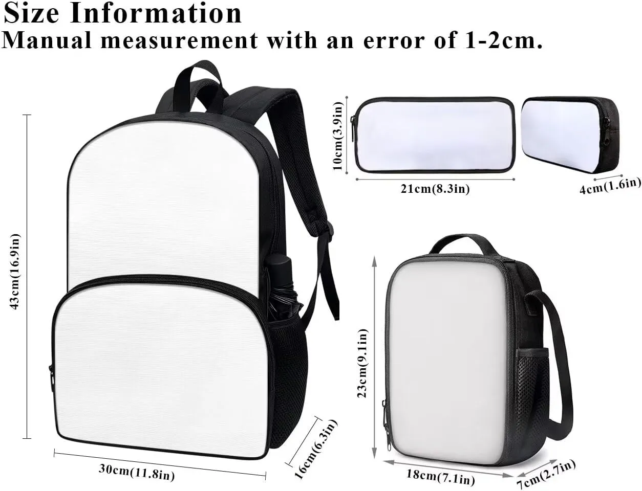 PinUp Angel Black Colorful Musical Notation Print Cute Backpacks Sets with Pencil Bag Lunch Bag for Girls Boys, Kids Travel Backpack School Bags Bookbag Gift
