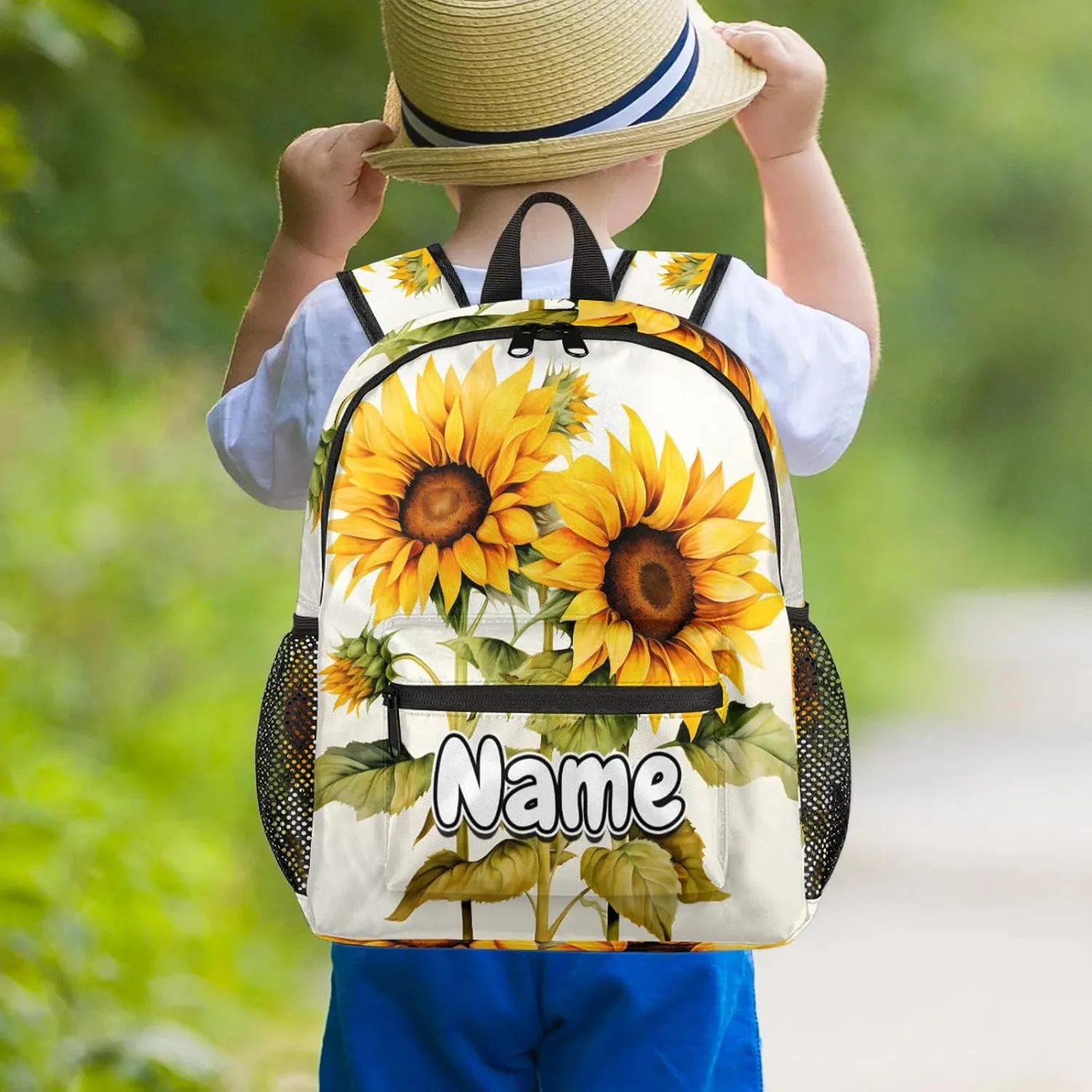 Plants Theme Sunflower Personalized Backpack Bag with Name Lightweight Custom Shoulder Bags Waterproof Casual Backpacks Travel Laptop Bag for Work Picnic 12in