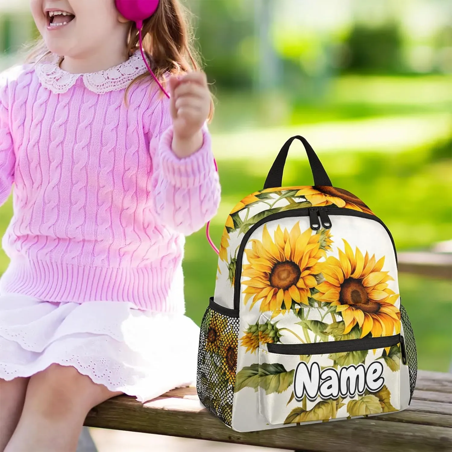 Plants Theme Sunflower Personalized Backpack Bag with Name Lightweight Custom Shoulder Bags Waterproof Casual Backpacks Travel Laptop Bag for Work Picnic 12in