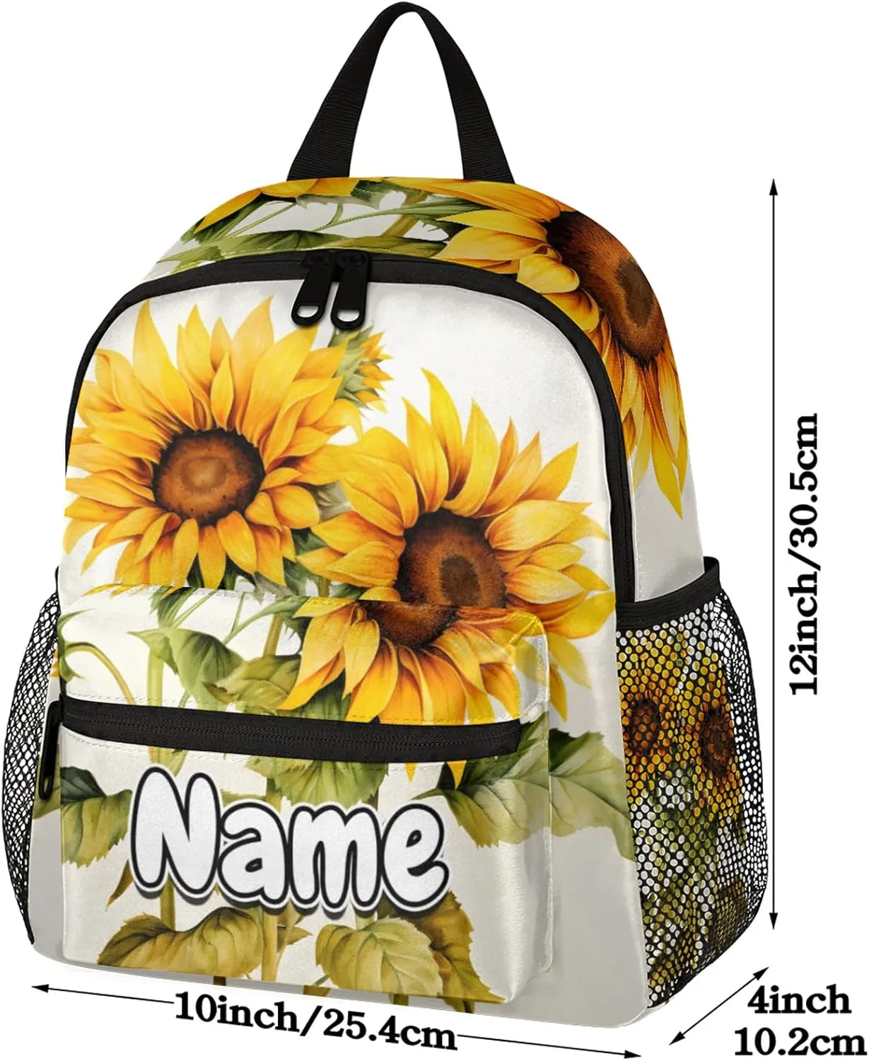 Plants Theme Sunflower Personalized Backpack Bag with Name Lightweight Custom Shoulder Bags Waterproof Casual Backpacks Travel Laptop Bag for Work Picnic 12in