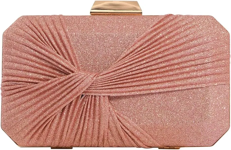 Pleated Evening Bag Sparkly Sequin Clutch Bag for Women Sparkly Handbag Bridal Wedding Purse Elegant Crossbody Bag