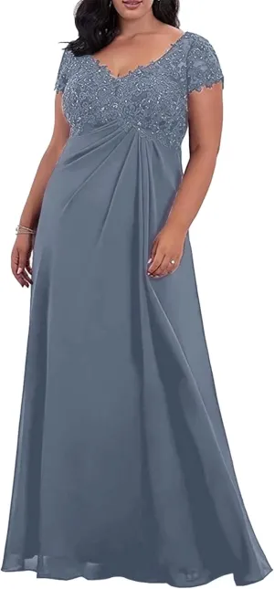 Plus Size Mother of The Bride/Groom Dresses for Wedding Short Sleeve Chiffon Formal Evening Party Gowns