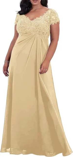 Plus Size Mother of The Bride/Groom Dresses for Wedding Short Sleeve Chiffon Formal Evening Party Gowns