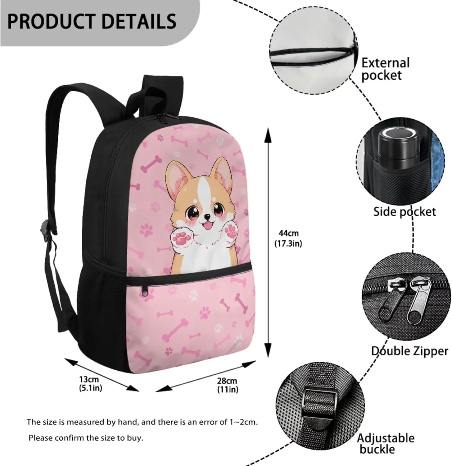 POLERO Cute Cartoon Corgi Backpacks for Dog Lovers Toddler Girls 4-6 Elementary Preschool Schoolbag Set with Lunch Box Keychain 3Pcs Bookbag for Kindergarten Primary School