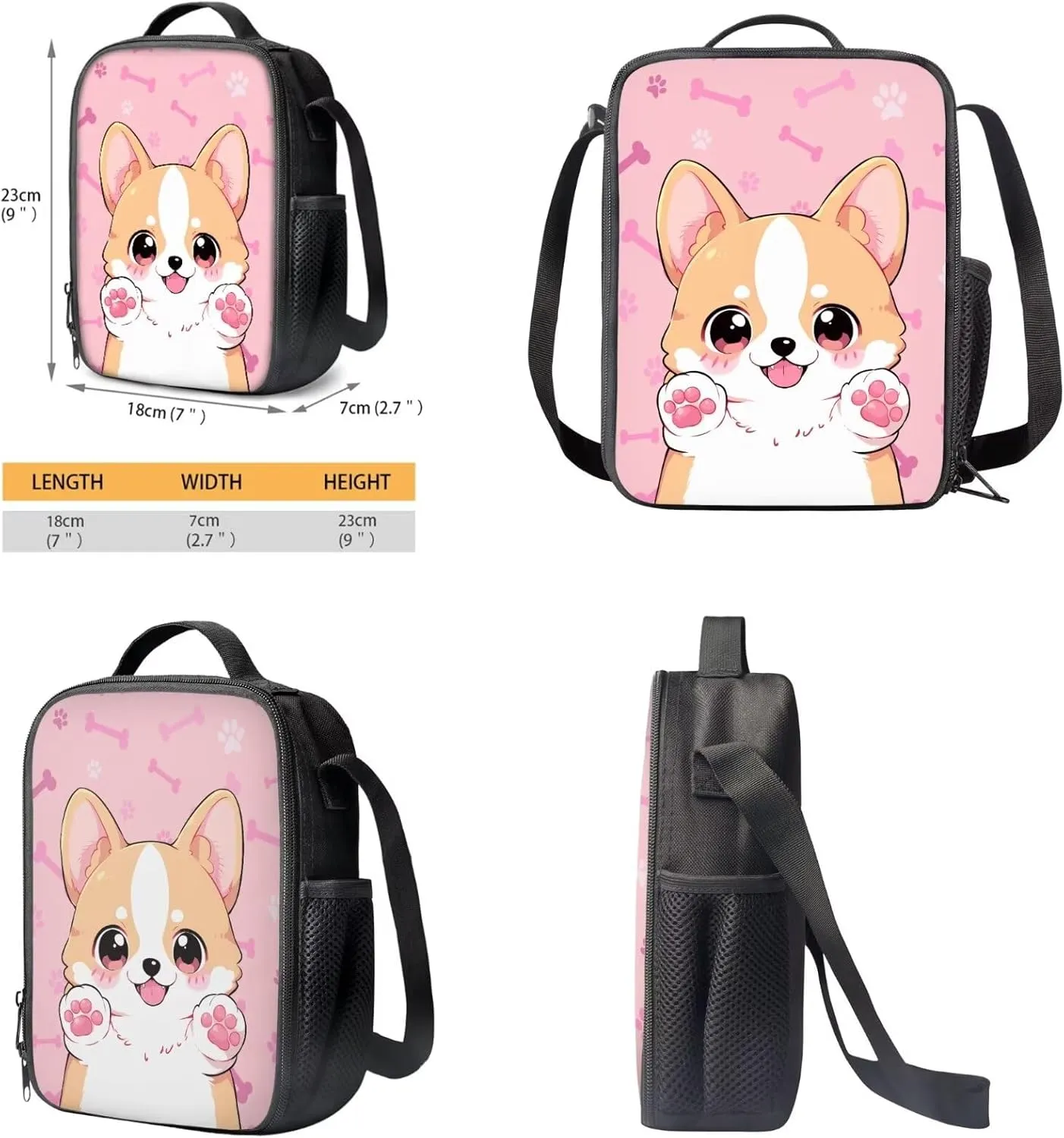 POLERO Cute Cartoon Corgi Backpacks for Dog Lovers Toddler Girls 4-6 Elementary Preschool Schoolbag Set with Lunch Box Keychain 3Pcs Bookbag for Kindergarten Primary School