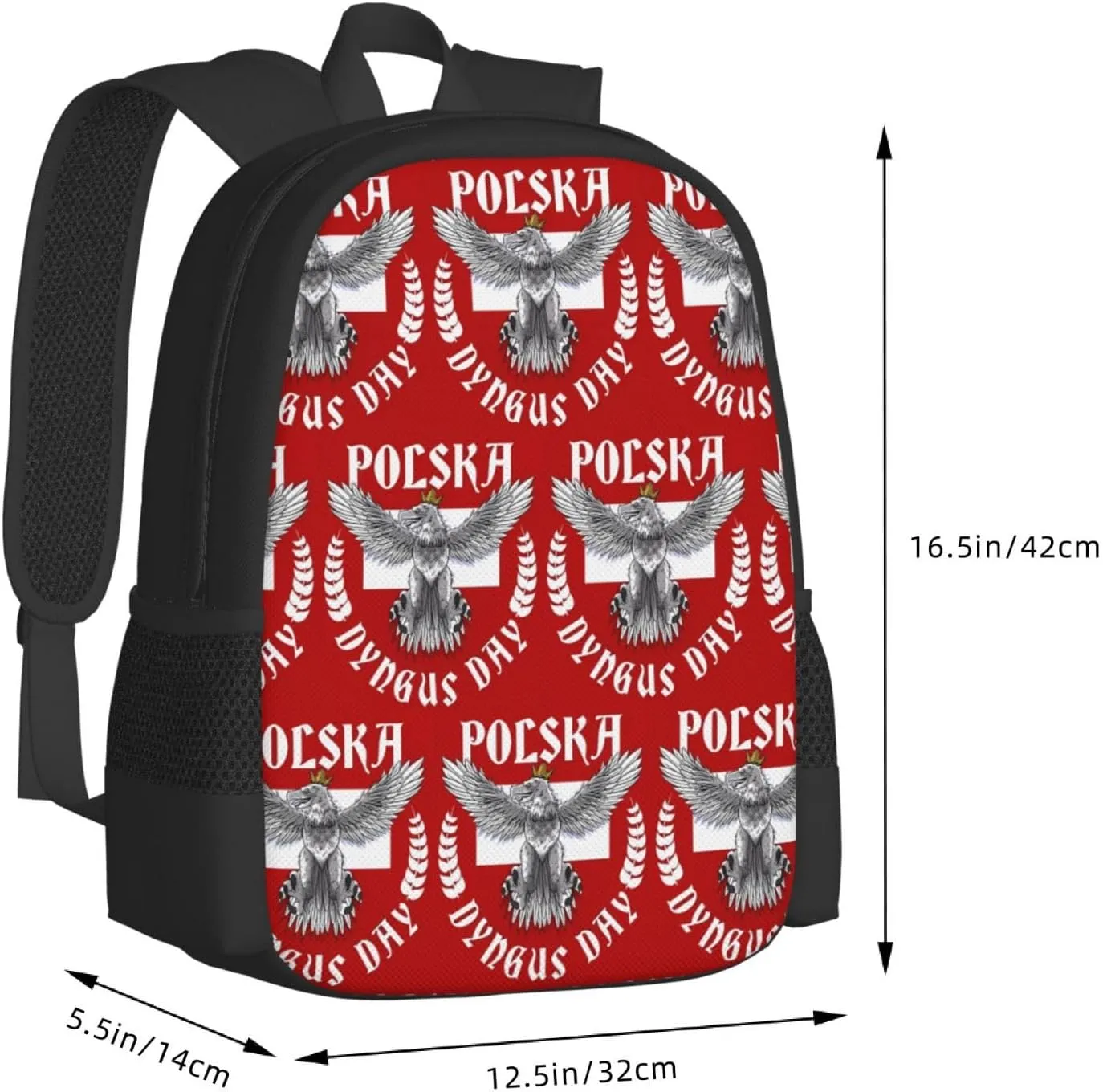 Polish Flag Poland Polska Eagle Flag Dyngus Day Casual Backpacks Large Capacity Backpack Laptop Rucksack Sport Daypack Commuter Bags with Adjustable Strap for Traveling Camping