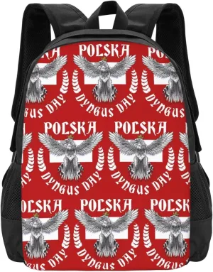 Polish Flag Poland Polska Eagle Flag Dyngus Day Casual Backpacks Large Capacity Backpack Laptop Rucksack Sport Daypack Commuter Bags with Adjustable Strap for Traveling Camping