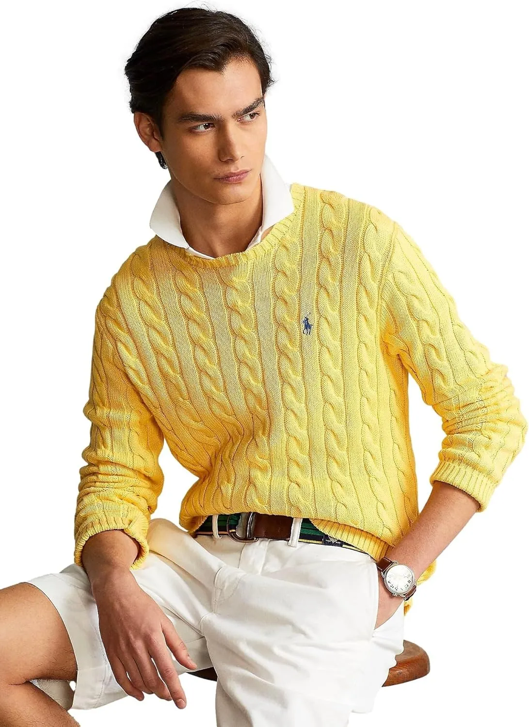 POLO RALPH LAUREN Men's Iconic Cable Knit Cotton Pullover Sweater
