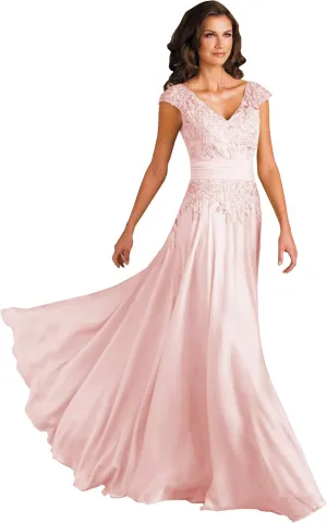 POMUYOO Women's V-Neck Mother of The Bride Dresses Long A-Line Lace Chiffon Formal Dress with Sleeves