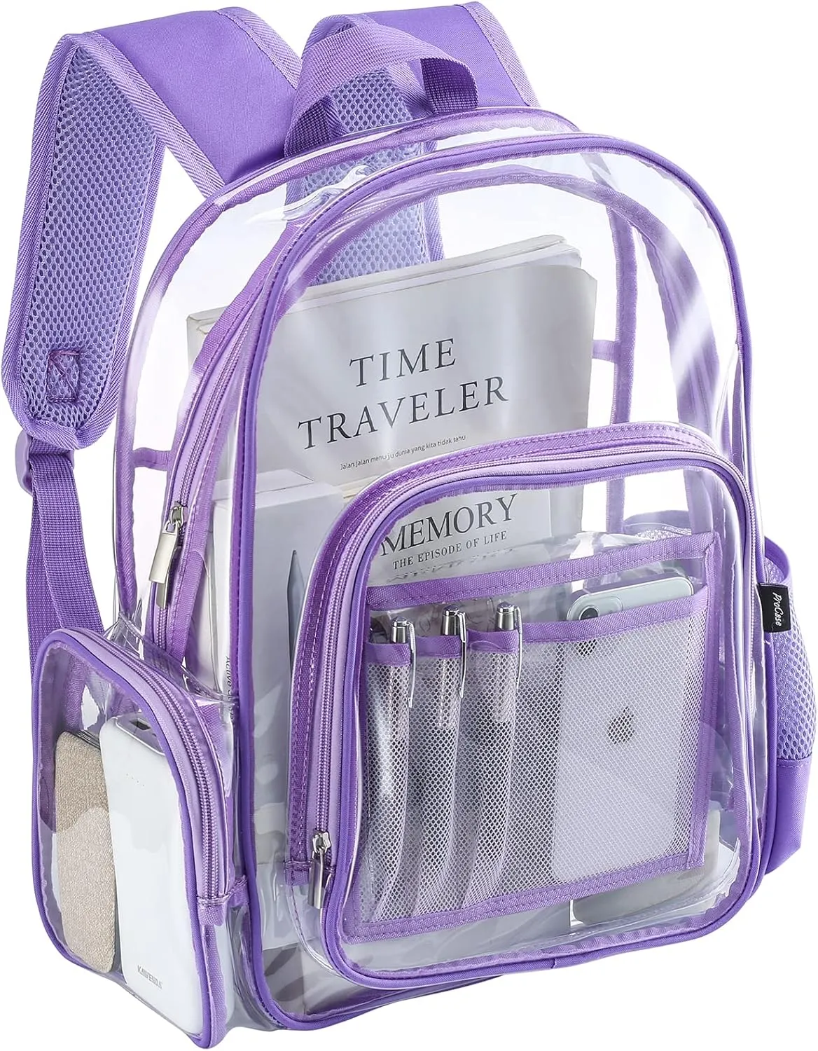 ProCase Heavy Duty Clear Backpack, See Through Backpacks Transparent Clear Large Bookbag for School Work Stadium Security -Purple