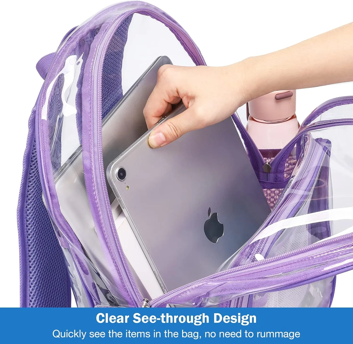 ProCase Heavy Duty Clear Backpack, See Through Backpacks Transparent Clear Large Bookbag for School Work Stadium Security -Purple