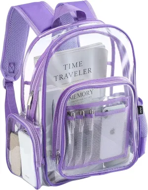 ProCase Heavy Duty Clear Backpack, See Through Backpacks Transparent Clear Large Bookbag for School Work Stadium Security -Purple
