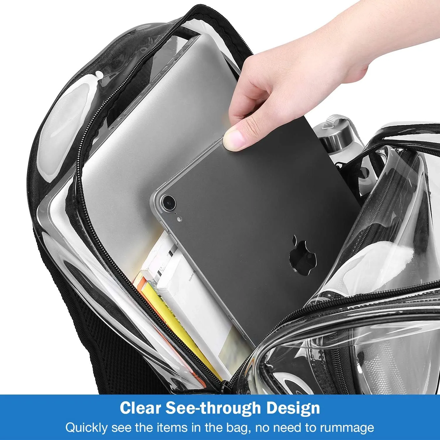 ProCase Heavy Duty Clear Backpack, See Through Backpacks Transparent Clear Large Bookbag for School Work Stadium Security