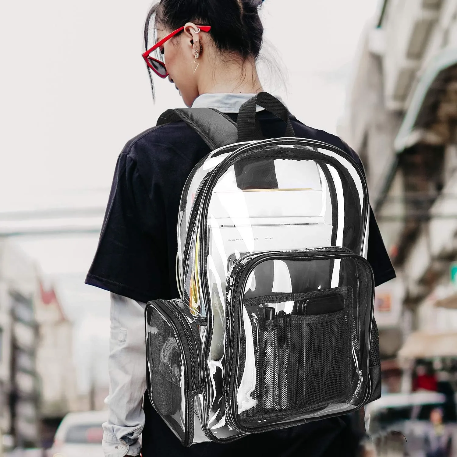 ProCase Heavy Duty Clear Backpack, See Through Backpacks Transparent Clear Large Bookbag for School Work Stadium Security