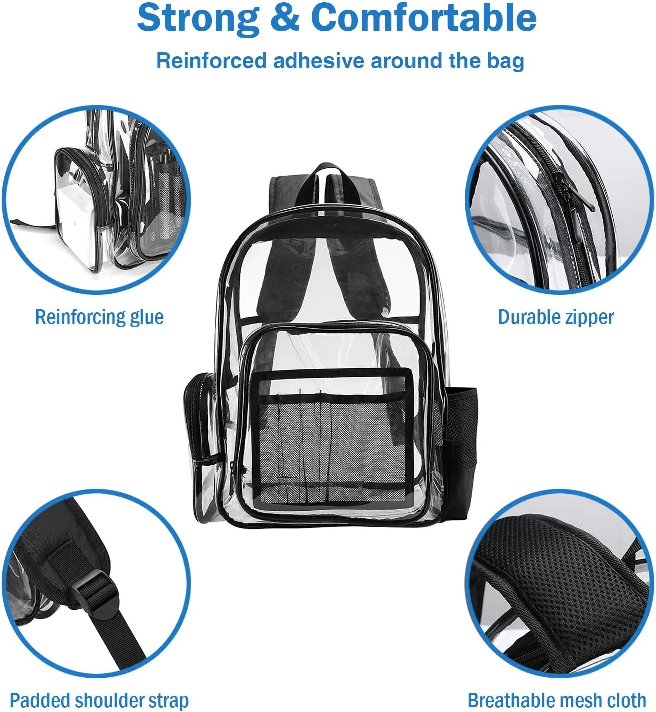 ProCase Heavy Duty Clear Backpack, See Through Backpacks Transparent Clear Large Bookbag for School Work Stadium Security