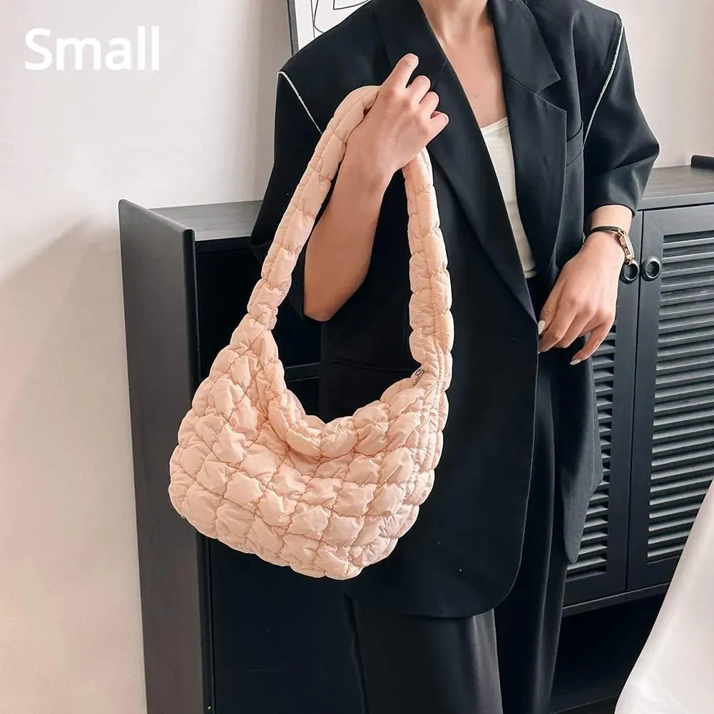 Puffer Tote Bag for Women Quilted Puffy Crossbody Lightweight Down Shoulder Bag Trendy Cotton Padded Hobo Handbag