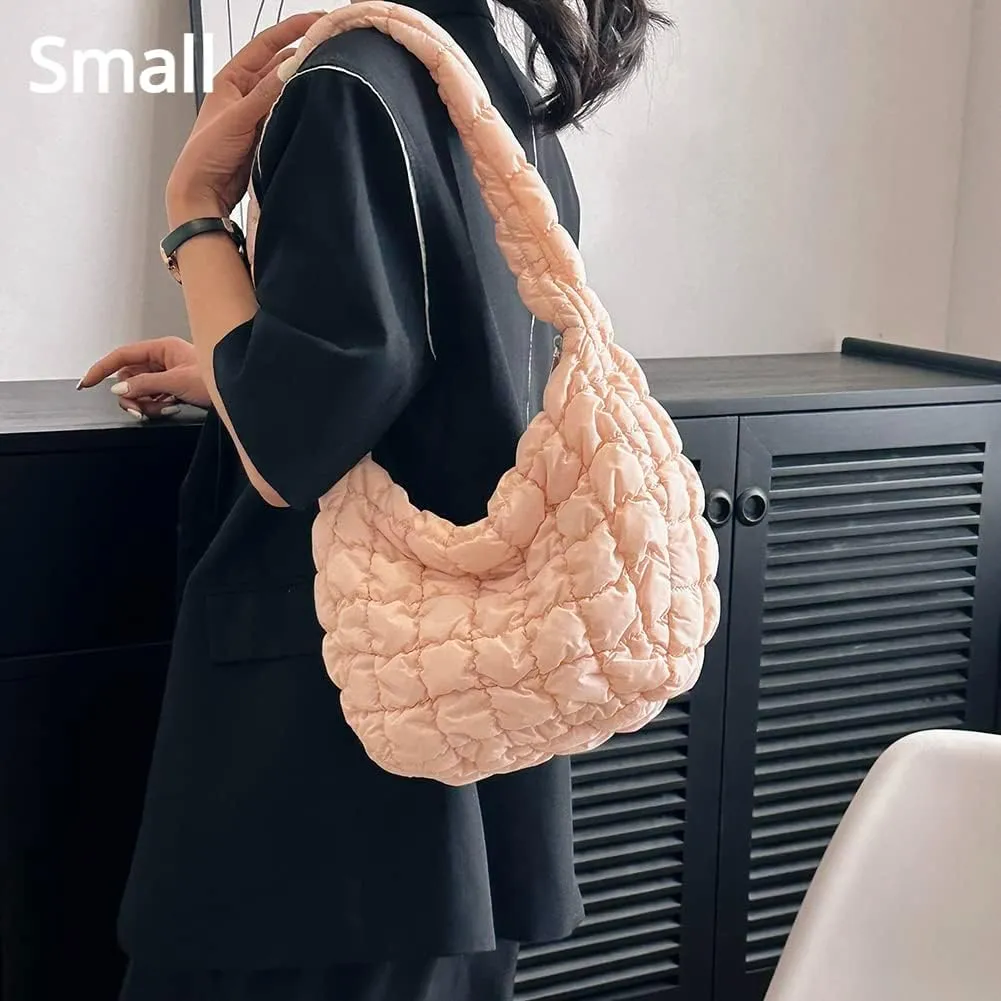Puffer Tote Bag for Women Quilted Puffy Crossbody Lightweight Down Shoulder Bag Trendy Cotton Padded Hobo Handbag