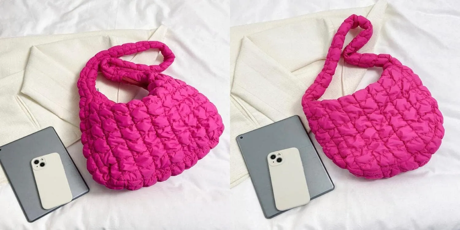 Puffer Tote Bag for Women Quilted Puffy Crossbody Lightweight Down Shoulder Bag Trendy Cotton Padded Hobo Handbag