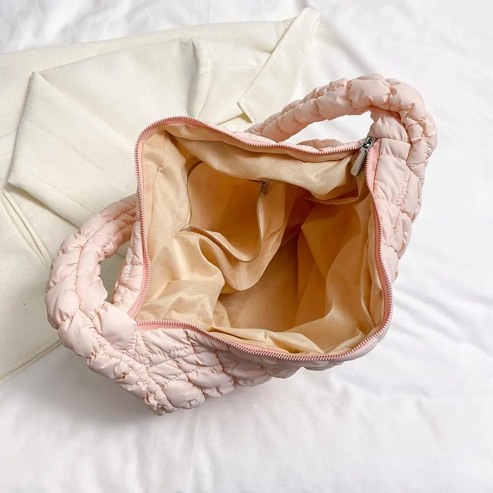 Puffer Tote Bag for Women Quilted Puffy Crossbody Lightweight Down Shoulder Bag Trendy Cotton Padded Hobo Handbag