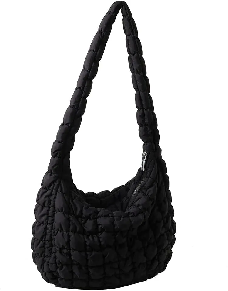 Puffer Tote Bag for Women Quilted Puffy Crossbody Lightweight Down Shoulder Bag Trendy Cotton Padded Hobo Handbag