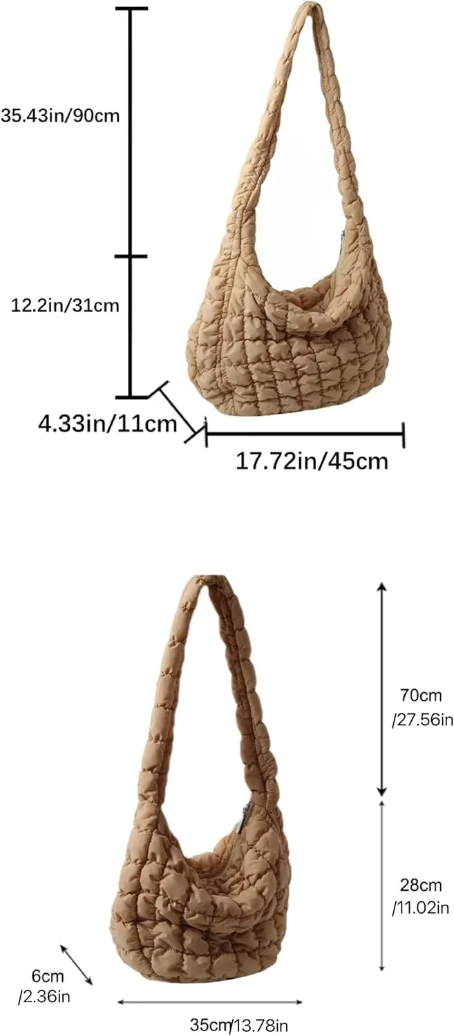 Puffer Tote Bag for Women Quilted Puffy Crossbody Lightweight Down Shoulder Bag Trendy Cotton Padded Hobo Handbag