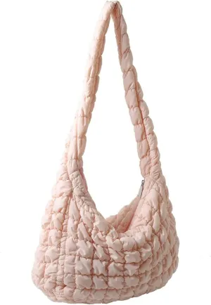 Puffer Tote Bag for Women Quilted Puffy Crossbody Lightweight Down Shoulder Bag Trendy Cotton Padded Hobo Handbag