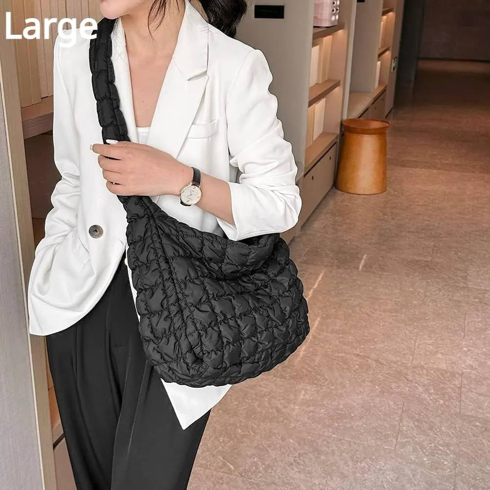 Puffer Tote Bag for Women Quilted Puffy Crossbody Lightweight Down Shoulder Bag Trendy Cotton Padded Hobo Handbag