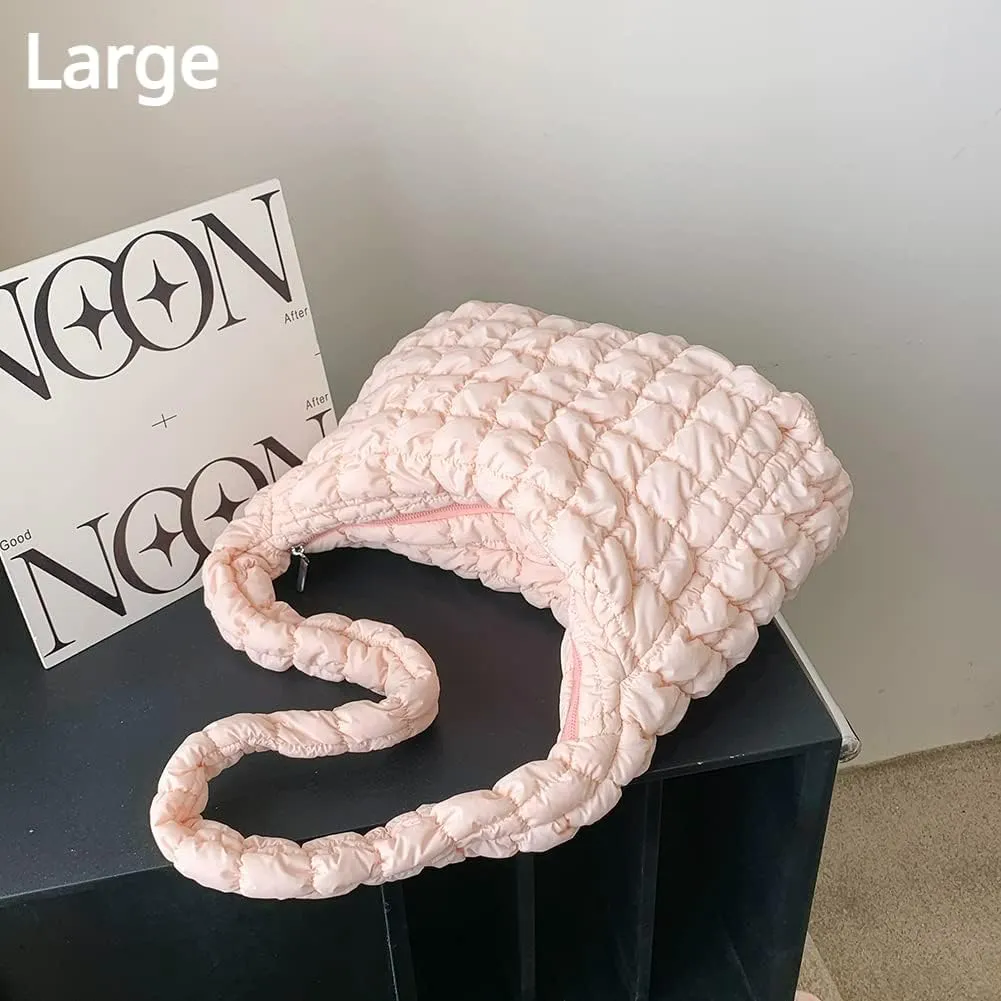 Puffer Tote Bag for Women Quilted Puffy Crossbody Lightweight Down Shoulder Bag Trendy Cotton Padded Hobo Handbag