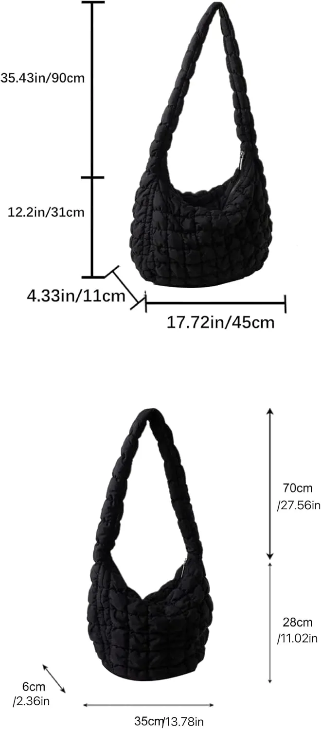 Puffer Tote Bag for Women Quilted Puffy Crossbody Lightweight Down Shoulder Bag Trendy Cotton Padded Hobo Handbag