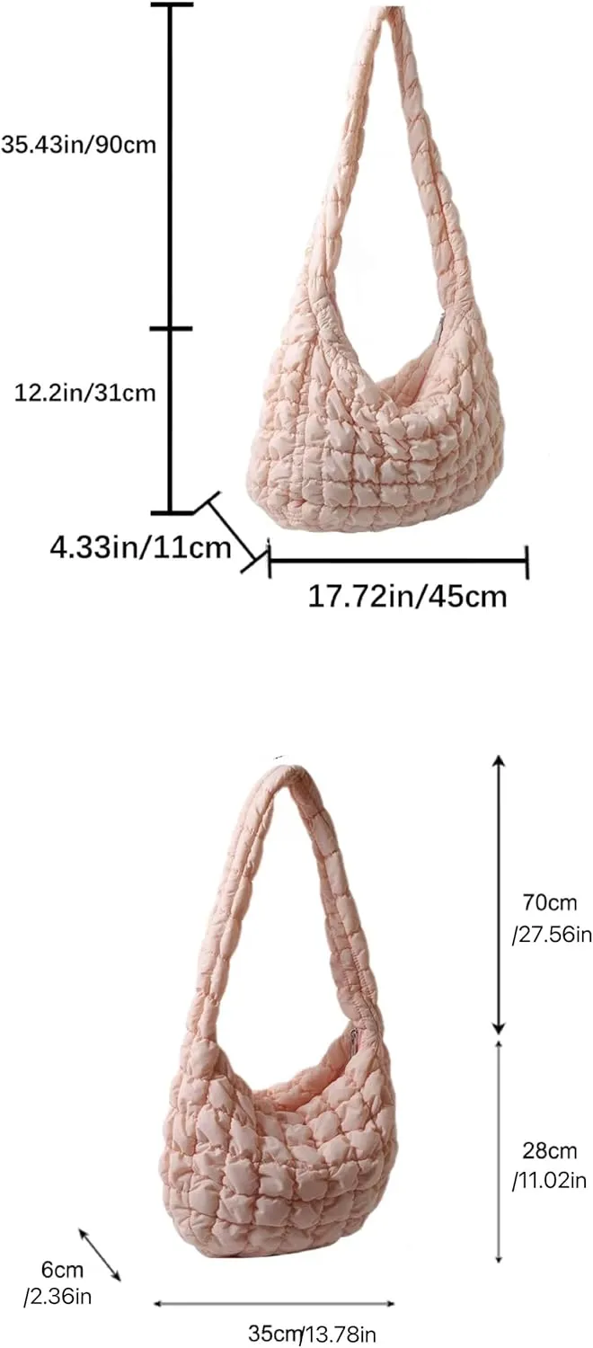 Puffer Tote Bag for Women Quilted Puffy Crossbody Lightweight Down Shoulder Bag Trendy Cotton Padded Hobo Handbag