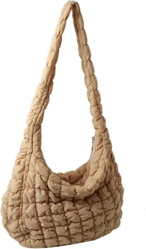 Puffer Tote Bag for Women Quilted Puffy Crossbody Lightweight Down Shoulder Bag Trendy Cotton Padded Hobo Handbag