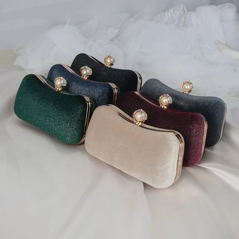 Pure Color Velvet Party Clutch Purse
